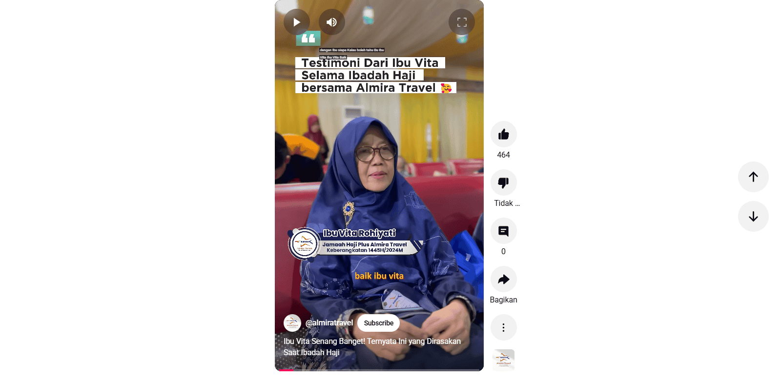 Testimoni Ibu Vita Selama Perjalanan Ibadah Haji Plus bersama Almira Travel