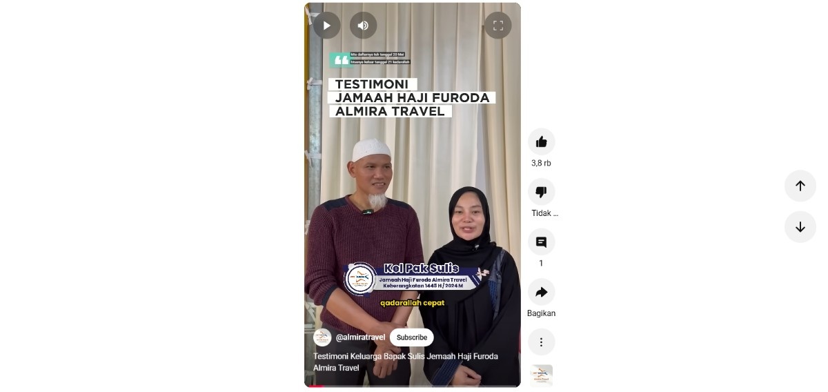 Testimoni Jamaah Haji Furoda Keluarga Pak Sulis Selama Perjalanan Ibadah Haji Furoda bersama Almira Travel