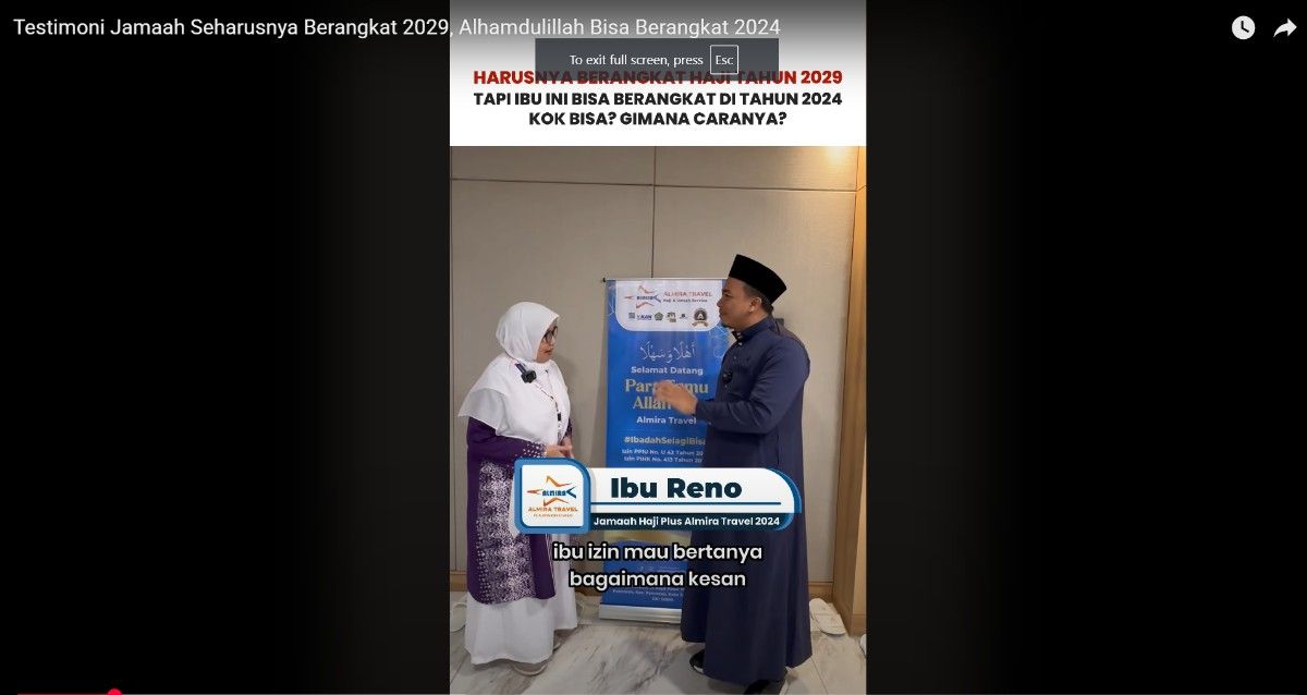 Testimoni Ibu Reno Jamaah Haji Plus Almira Travel yang Mendapat Percepatan Keberangkatan Haji Plus